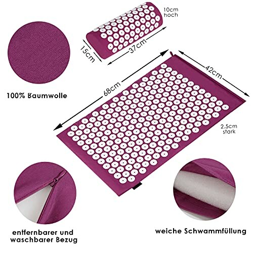 Acupressuurmat en kussen met afmetingen en details