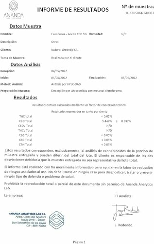 Laboratoriumresultaten voor Ananda-product met cannabinoïdeninformatie.