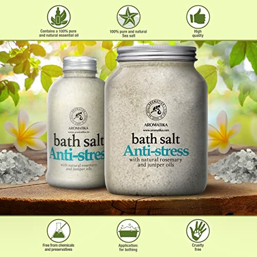 Potten met badzout en anti-stress label