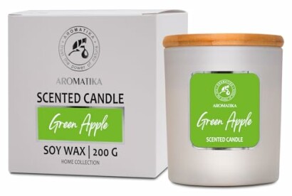 Geurkaars met groene appel aroma en houten deksel