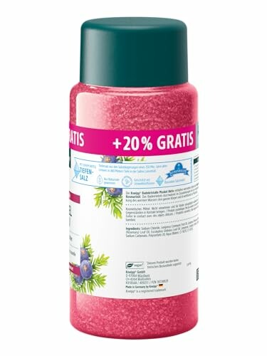 Roze badzout fles met groene dop en label