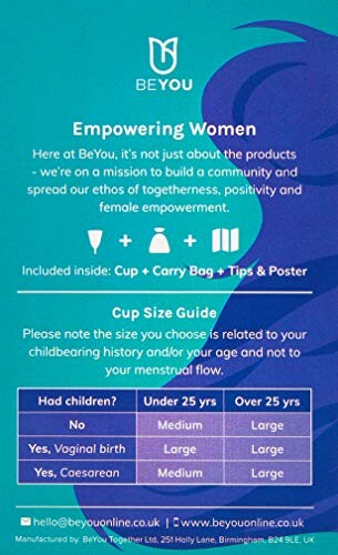 BeYou informatie over menstruatiecups en maten