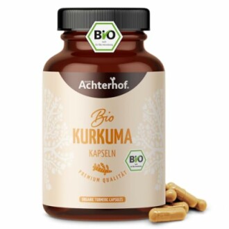 Pot met biologische kurkuma capsules