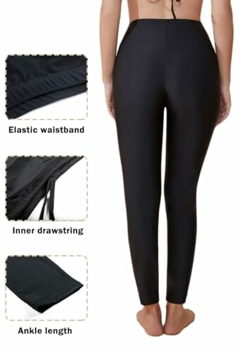 Achteraanzicht van zwarte leggings met elastische tailleband