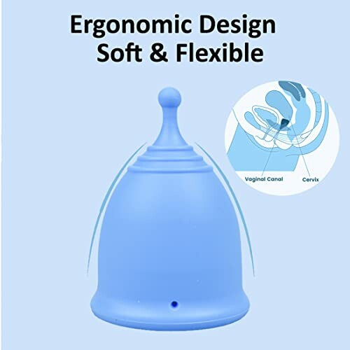 Blauwe menstruatiecup met ergonomisch ontwerp