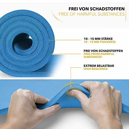 Blauwe yogamat zonder schadelijke stoffen, dikte 10-15 mm.