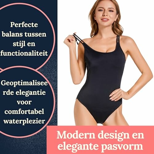 Vrouw in een elegant zwart badpak