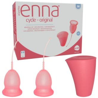 Menstruatiecup en verpakking van Enna