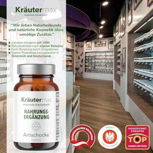 Kruidensupplementwinkel met productdisplay.