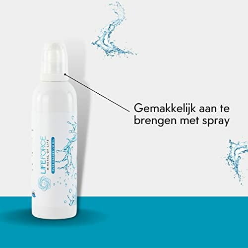 Fles Lifeforce spray met waterdruppels en tekst