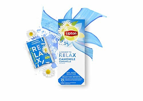 Lipton kamille thee verpakking met blauwe bloemen