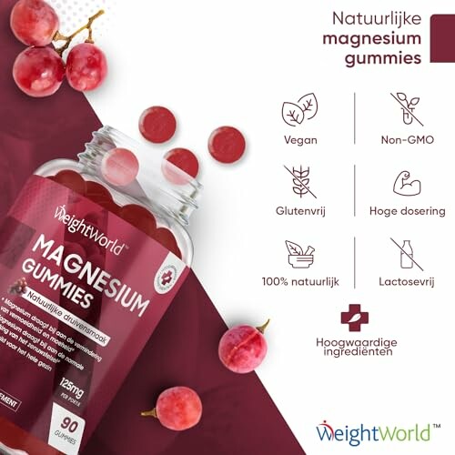 Fles met natuurlijke magnesium gummies en kenmerken