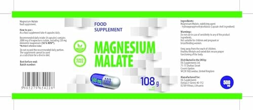 Magnesium malate voedingssupplement etiket