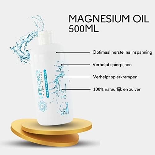 Magnesiumolie fles met productbeschrijving in het Nederlands.