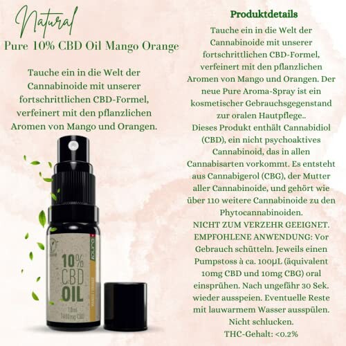 CBD olie met mango en sinaasappel details en productafbeelding