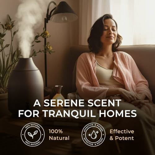 Vrouw ontspant thuis met aroma diffuser