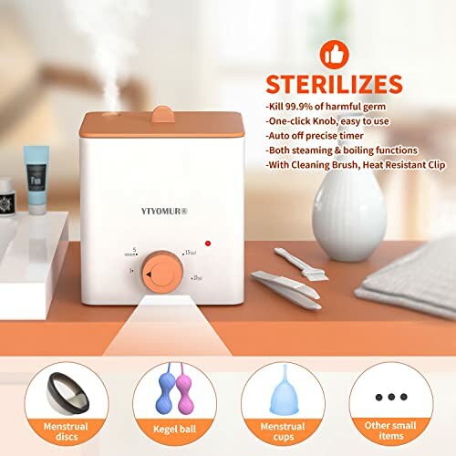 Sterilisator voor menstruatieproducten met functies en accessoires