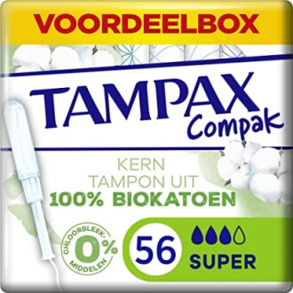 Voordeelbox Tampax Compak 100% biokatoen, 56 stuks