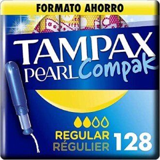 Verpakking van Tampax Pearl Compak Regular, 128 stuks