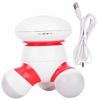 Witte en rode mini-massager met USB-kabel