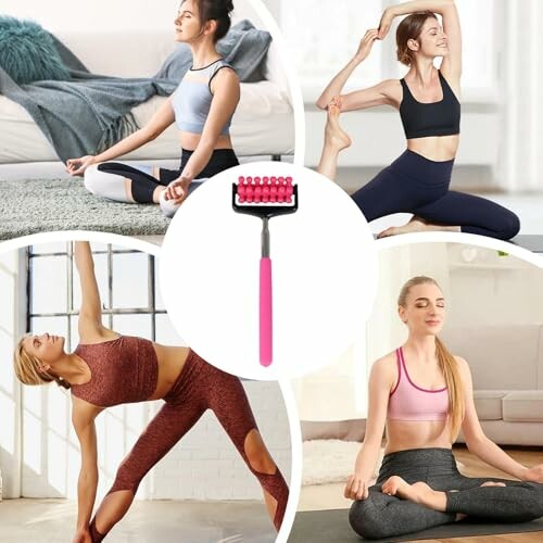 Vrouwen doen yoga-oefeningen met een massage roller.